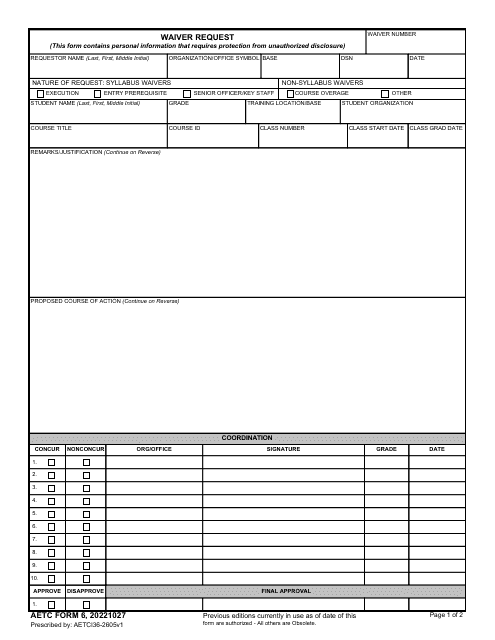 AETC Form 6 Waiver Request