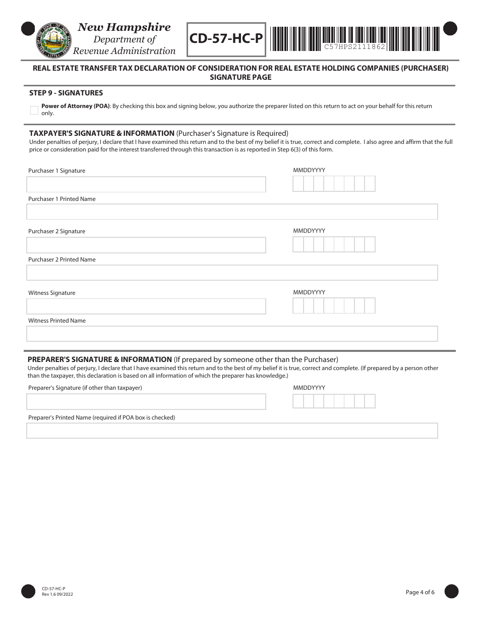 Form CD-57-HC-P Real Estate Transfer Tax Declaration of Consideration for Real Estate Holding Companies (Purchaser) - New Hampshire, Page 4