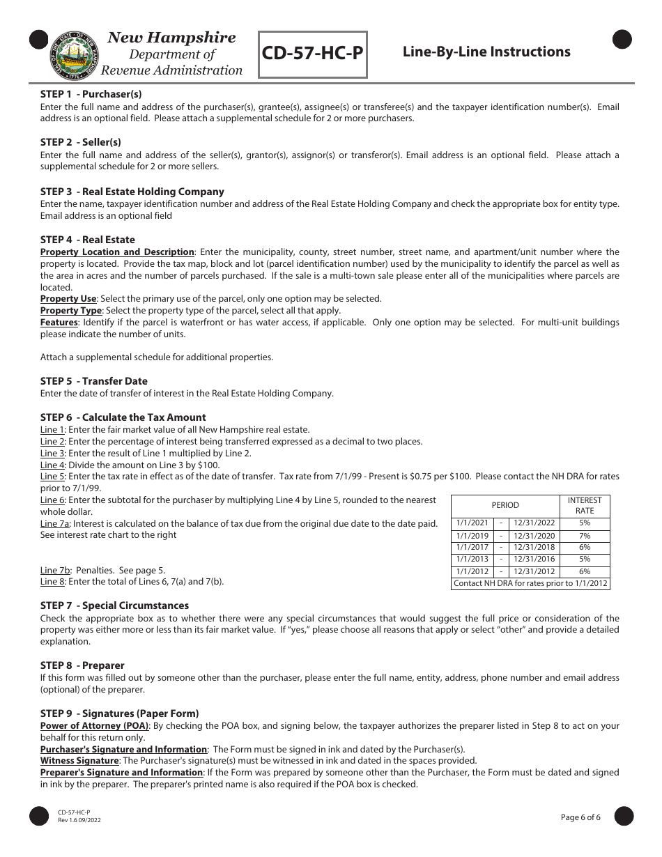Form CD-57-HC-P Real Estate Transfer Tax Declaration of Consideration for Real Estate Holding Companies (Purchaser) - New Hampshire, Page 6