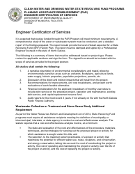 Document preview: Planning Assistance Reimbursement Engineer Certification of Services - Clean Water and Drinking Water State Revolving Fund Programs - North Dakota