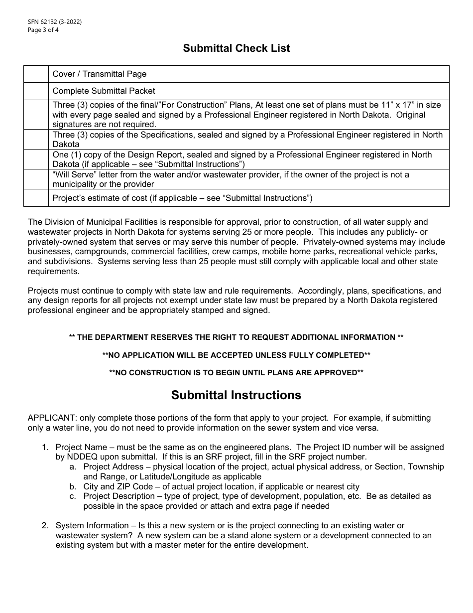 Form SFN62132 Plans and Specifications Submittal Packet - North Dakota, Page 3