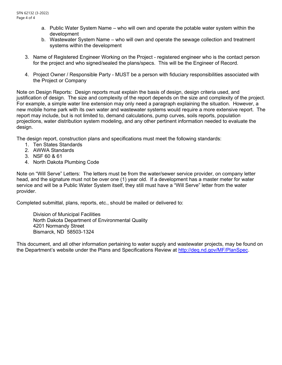 Form SFN62132 Plans and Specifications Submittal Packet - North Dakota, Page 4
