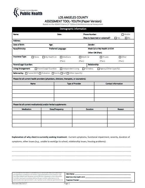 Assessment Tool - Youth (Paper Version) - County of Los Angeles, California