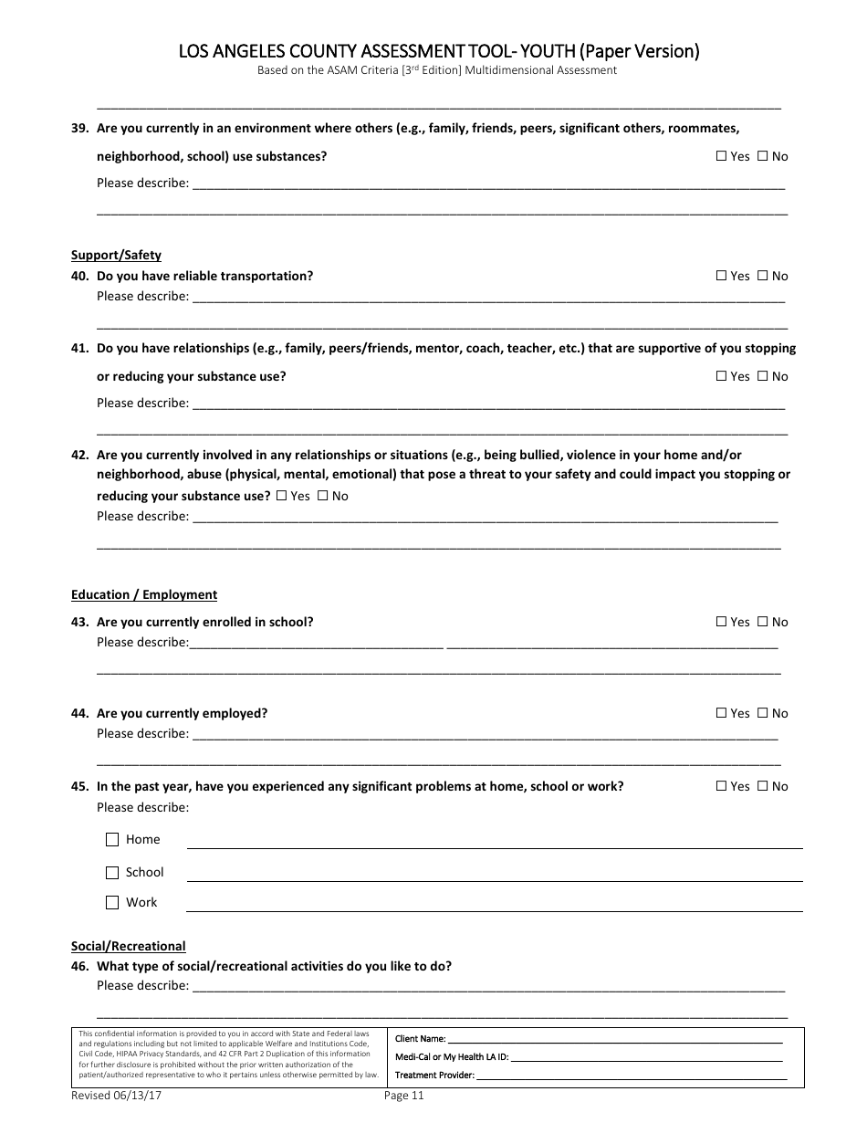Assessment Tool - Youth (Paper Version) - County of Los Angeles, California, Page 11