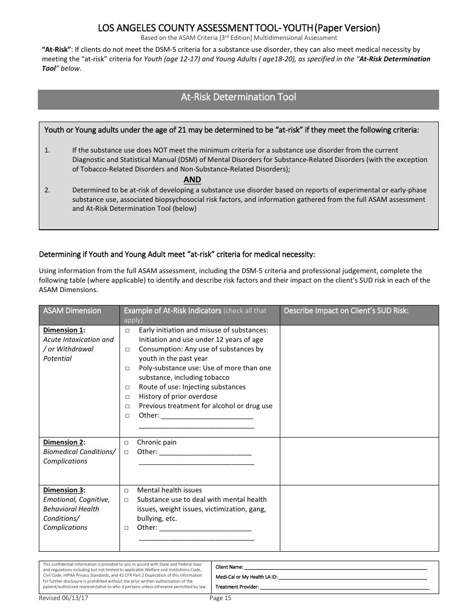 Assessment Tool - Youth (Paper Version) - County of Los Angeles, California, Page 15