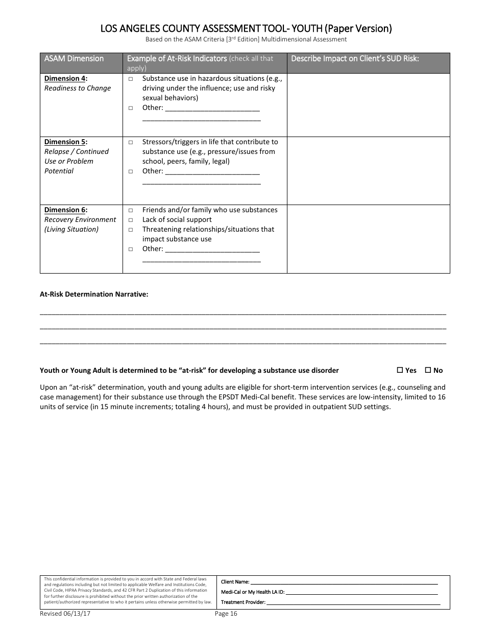 Assessment Tool - Youth (Paper Version) - County of Los Angeles, California, Page 16
