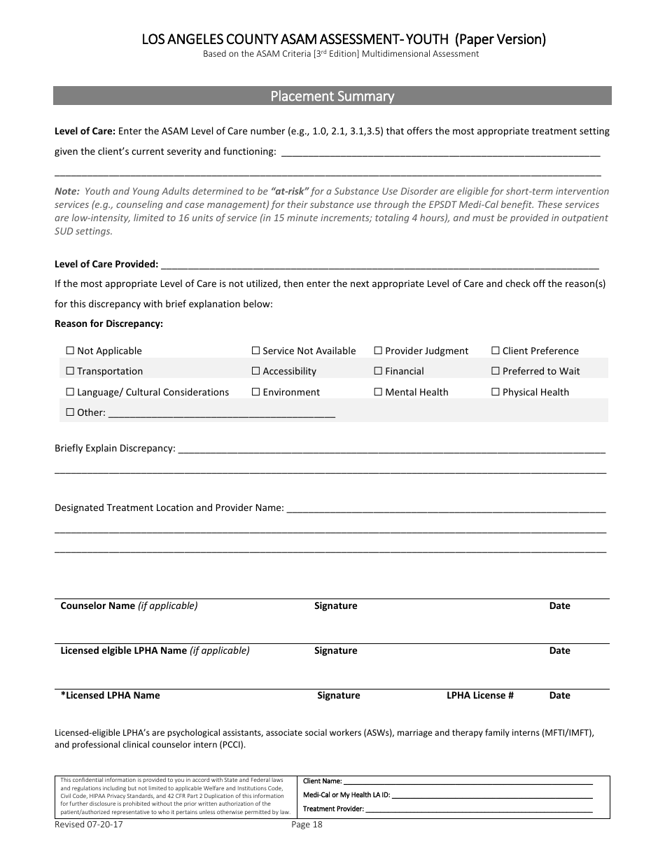 Assessment Tool - Youth (Paper Version) - County of Los Angeles, California, Page 18