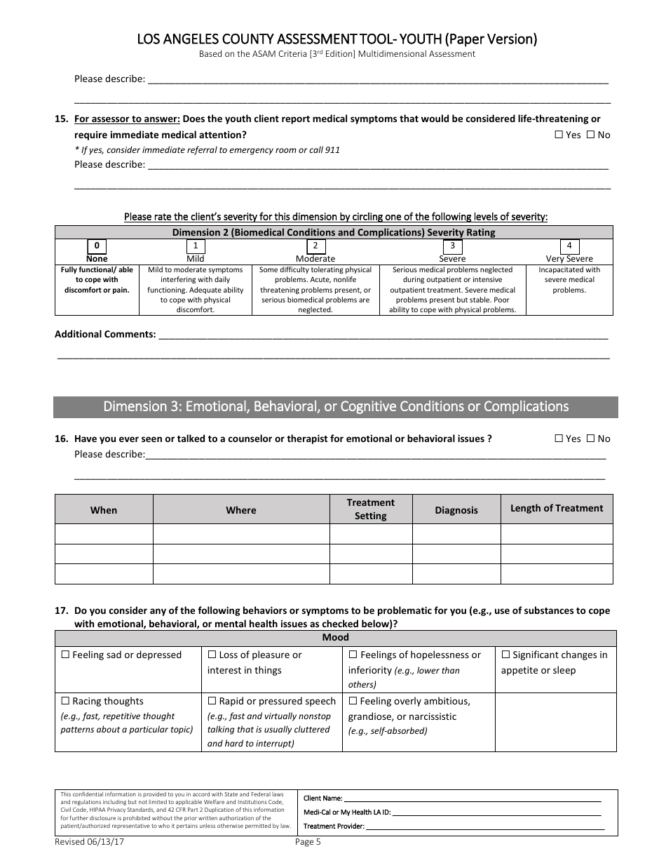 Assessment Tool - Youth (Paper Version) - County of Los Angeles, California, Page 5