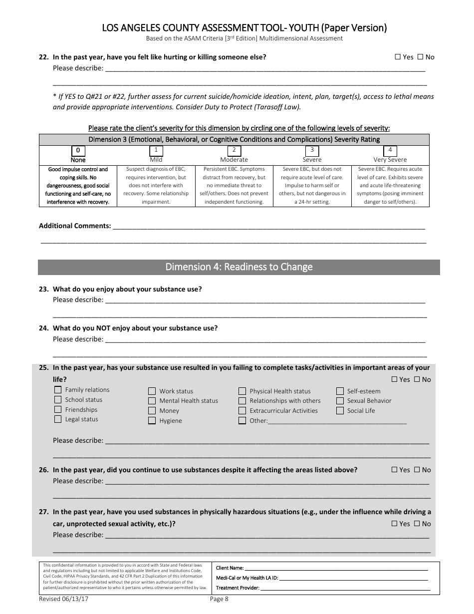 Assessment Tool - Youth (Paper Version) - County of Los Angeles, California, Page 8