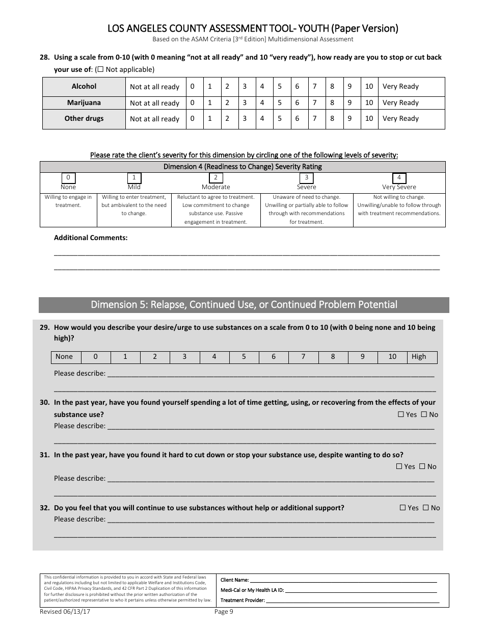 Assessment Tool - Youth (Paper Version) - County of Los Angeles, California, Page 9
