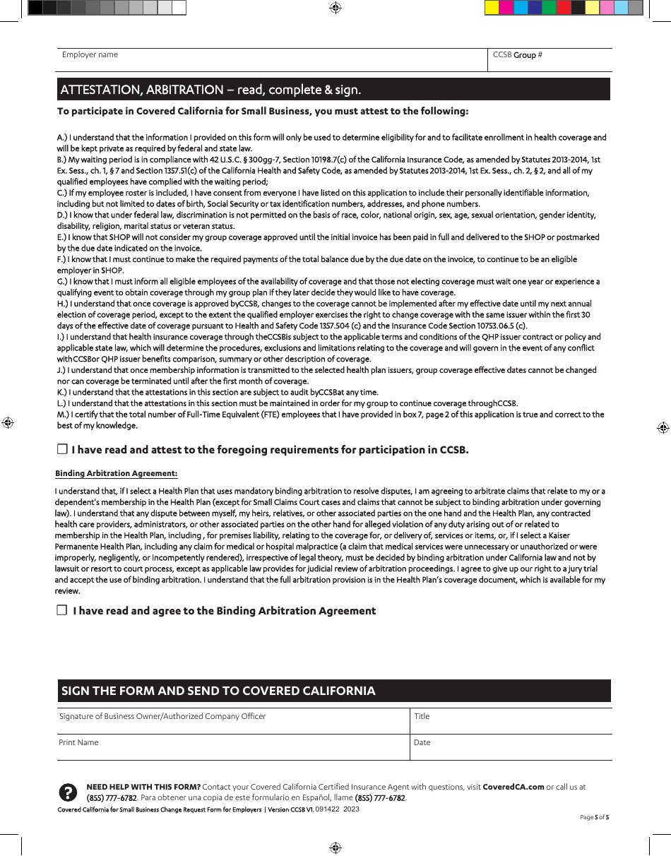 Change Request Form for Employers - California, Page 5