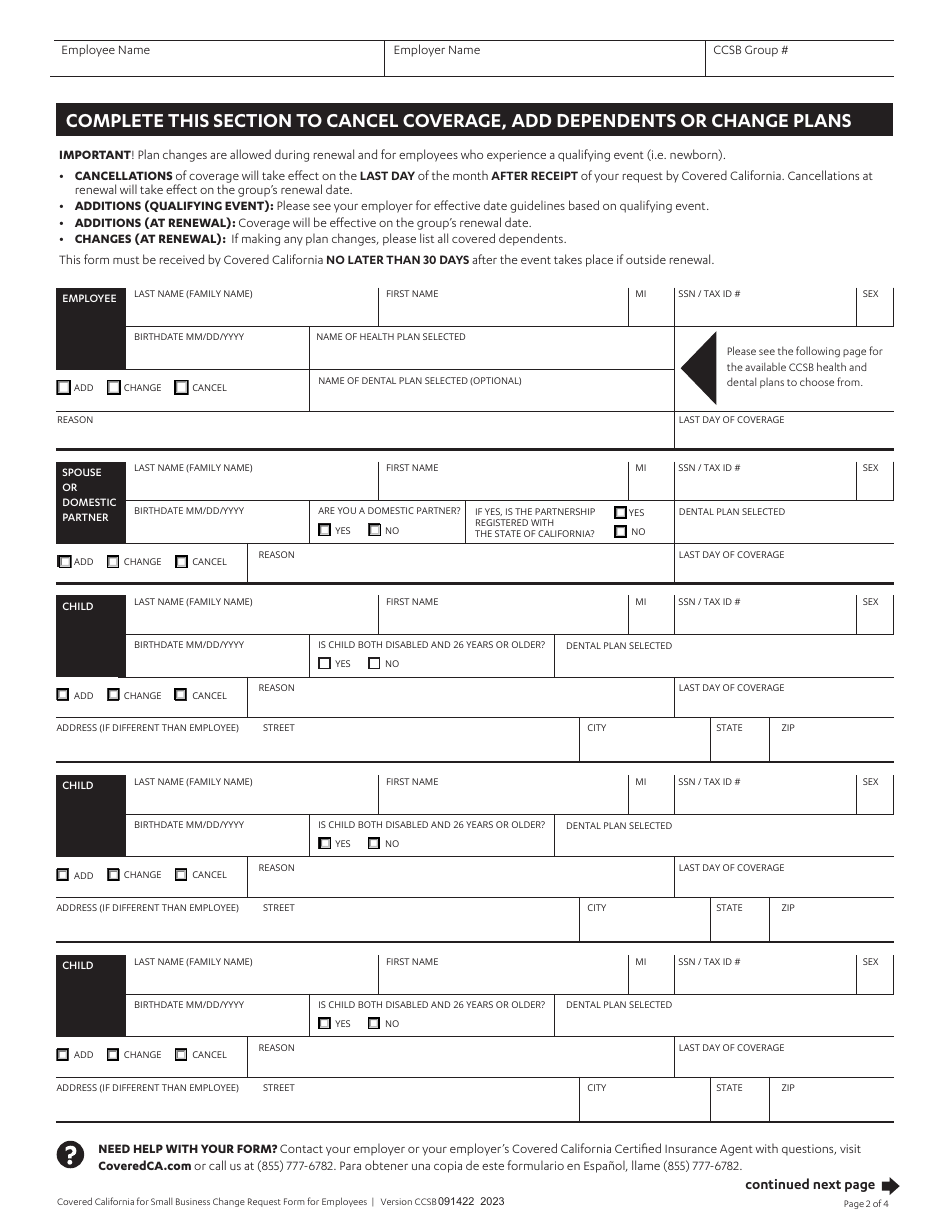 Change Request Form for Employees - California, Page 2