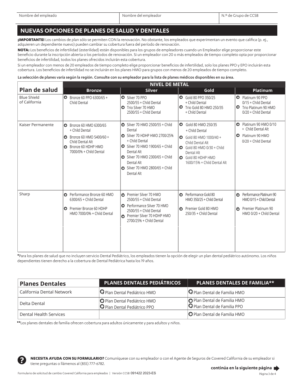 Formulario De Solicitud De Cambio Para Los Empleados - California (Spanish), Page 3