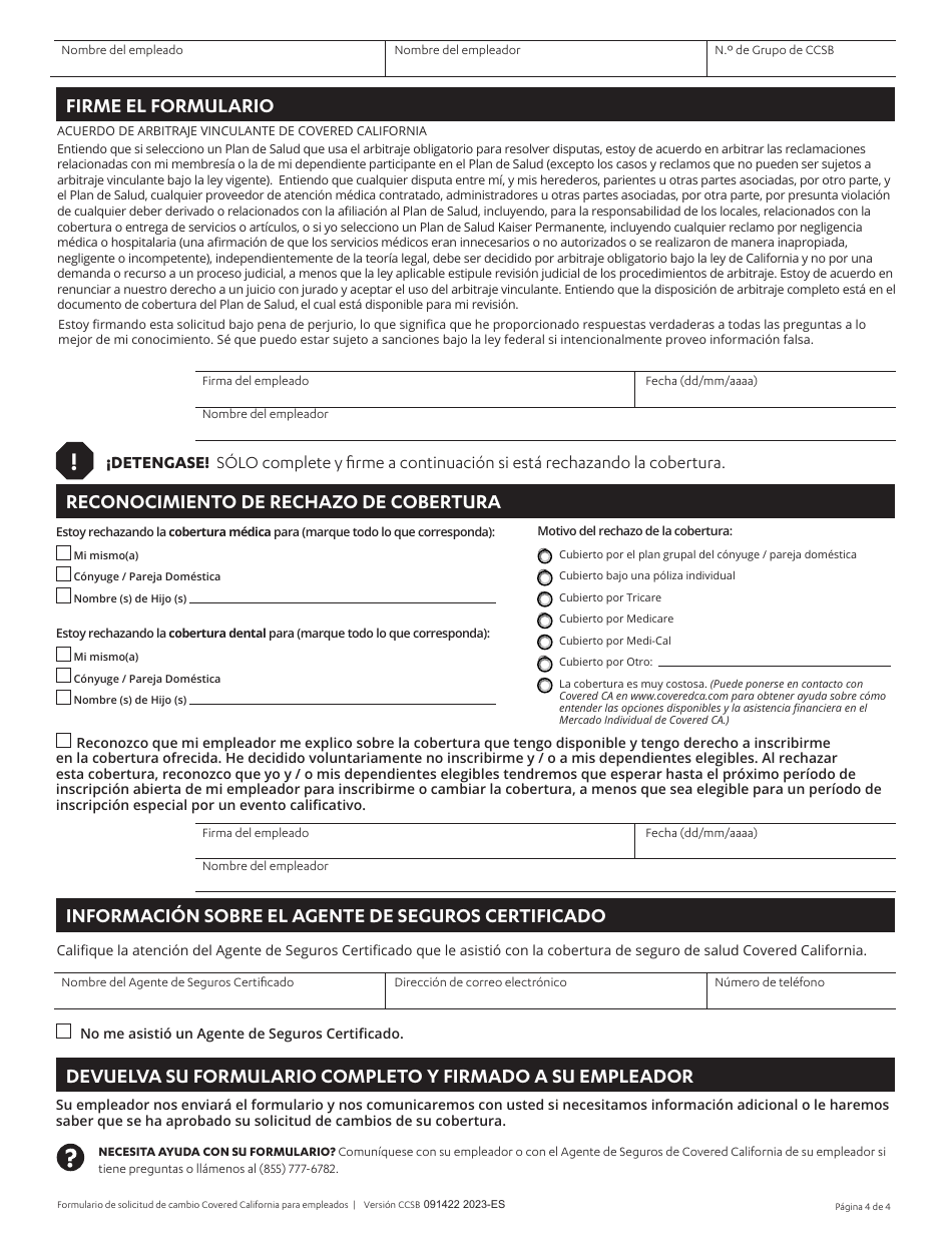 Formulario De Solicitud De Cambio Para Los Empleados - California (Spanish), Page 4