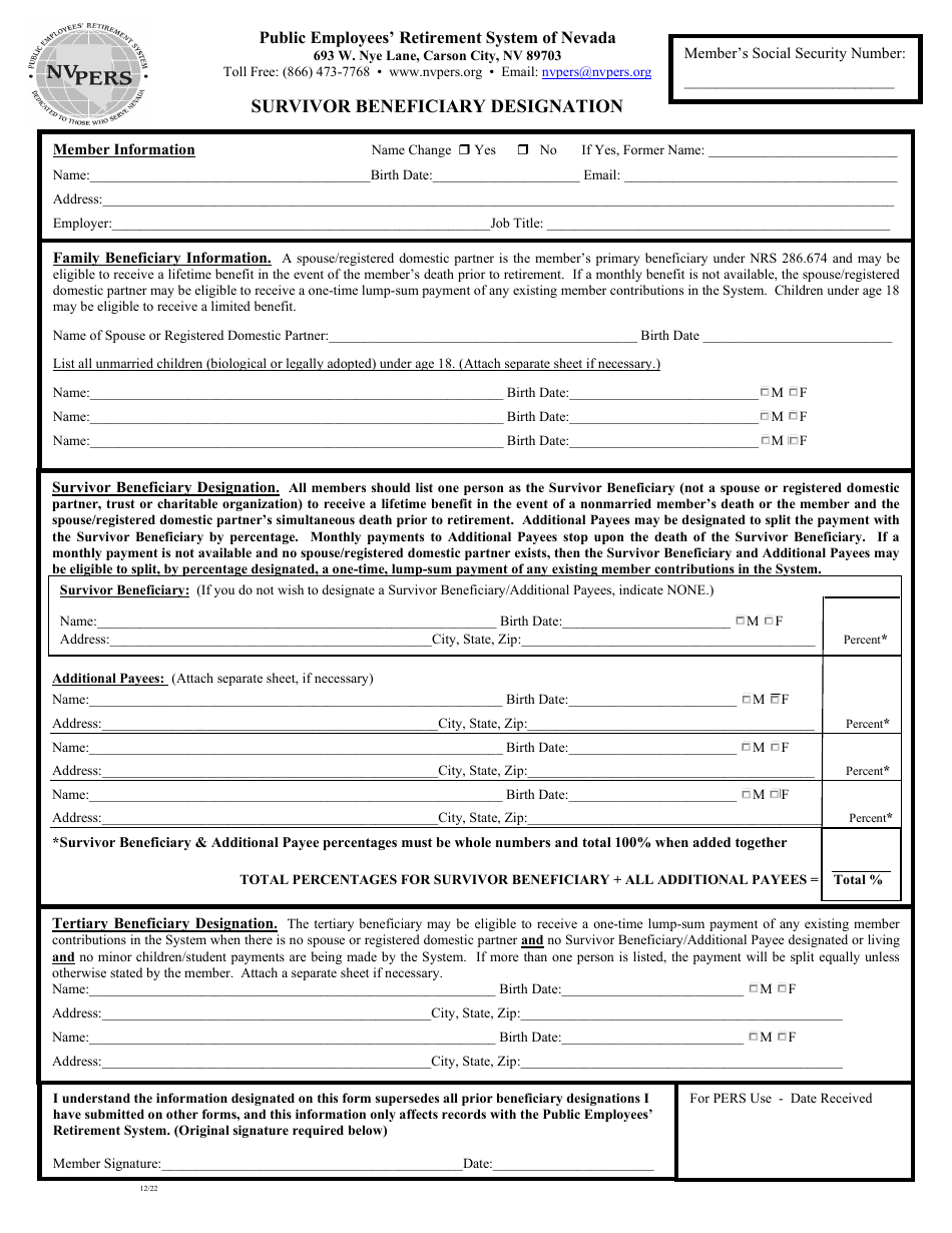 Survivor Beneficiary Designation - Nevada, Page 1