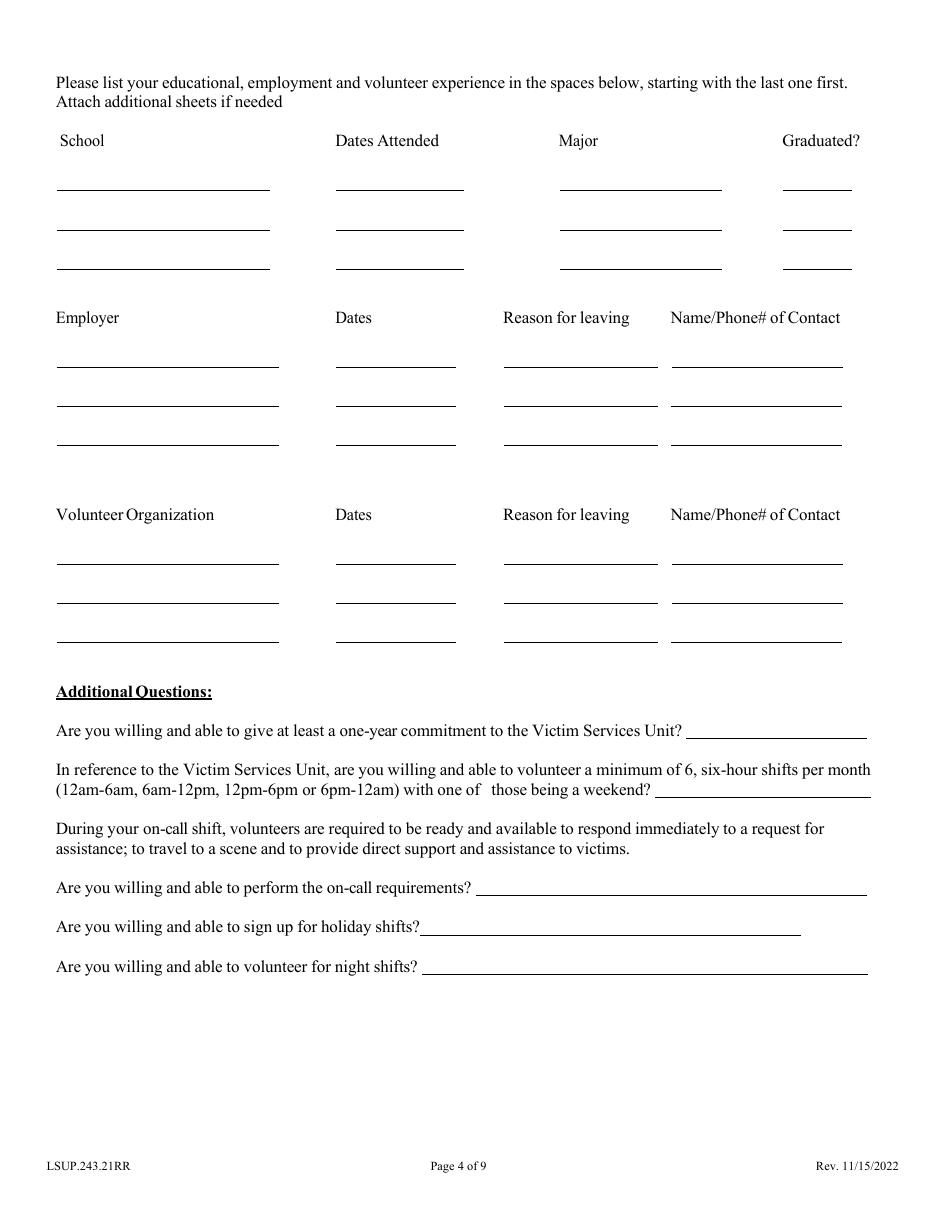 Form LSUP.243.21RR Volunteer Application - Williamson County, Texas, Page 4