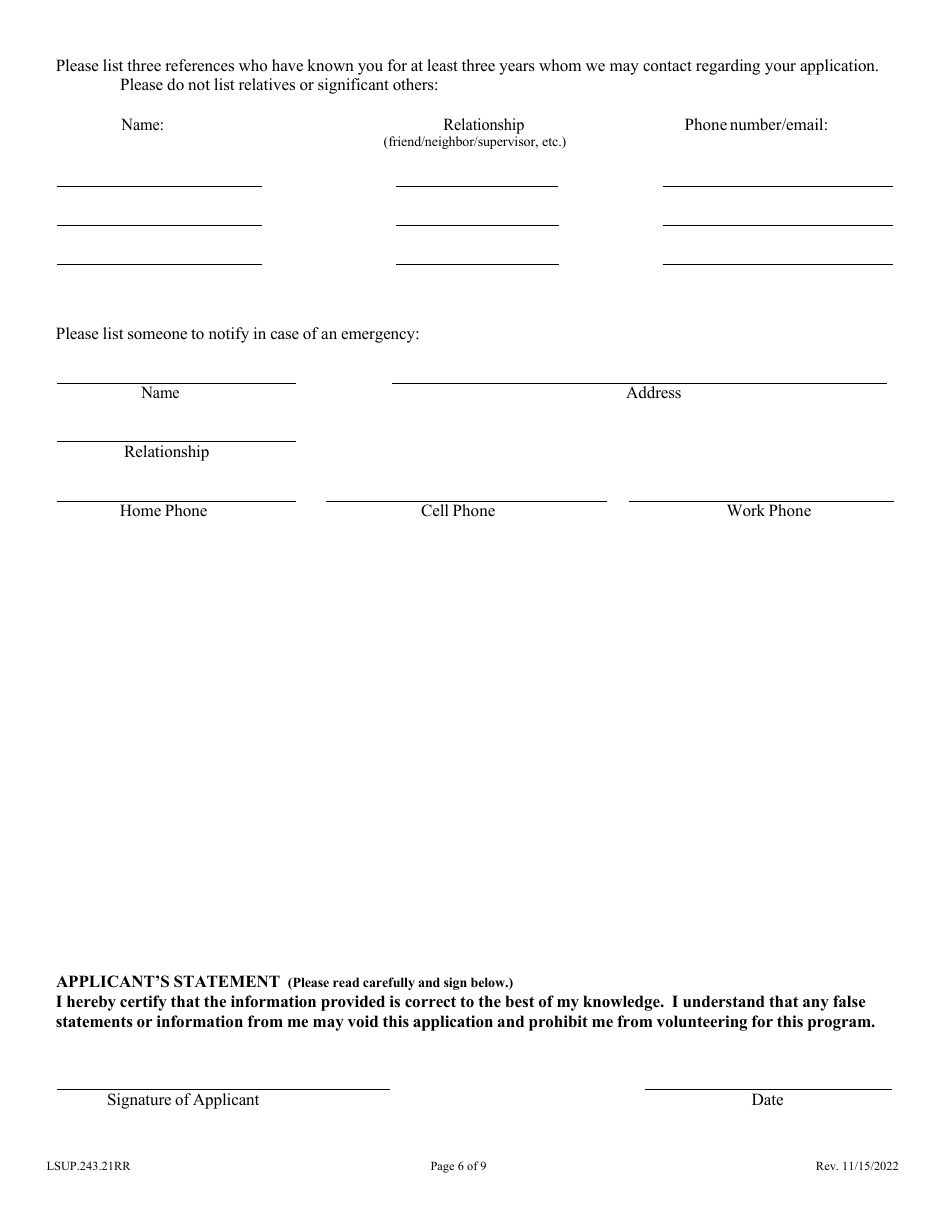Form LSUP.243.21RR Volunteer Application - Williamson County, Texas, Page 6