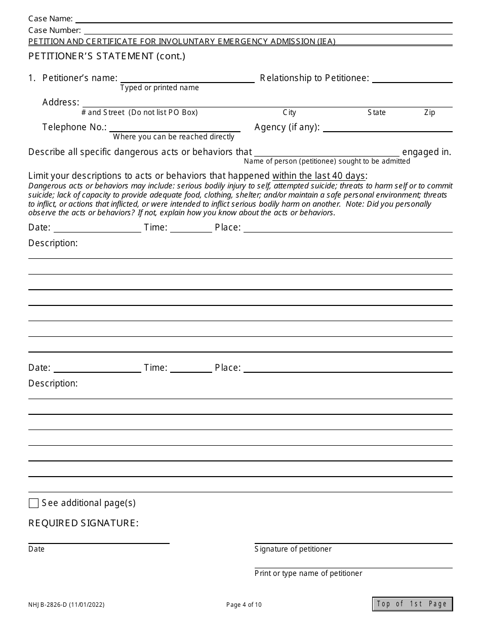 Form NHJB-2826-D Petition and Certificate for Involuntary Emergency Admission (Iea) - New Hampshire, Page 4