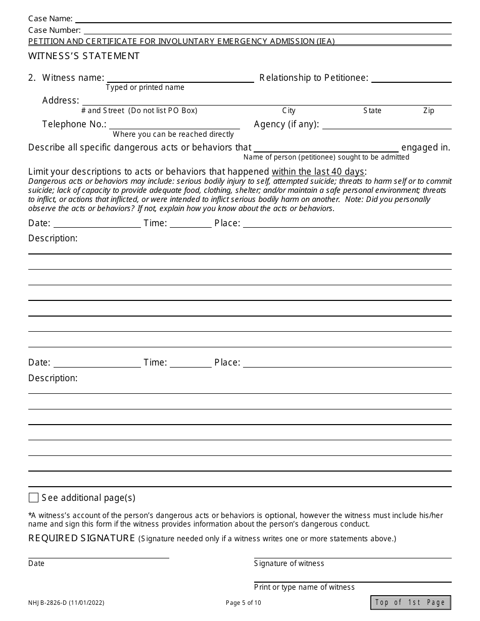 Form NHJB-2826-D Petition and Certificate for Involuntary Emergency Admission (Iea) - New Hampshire, Page 5