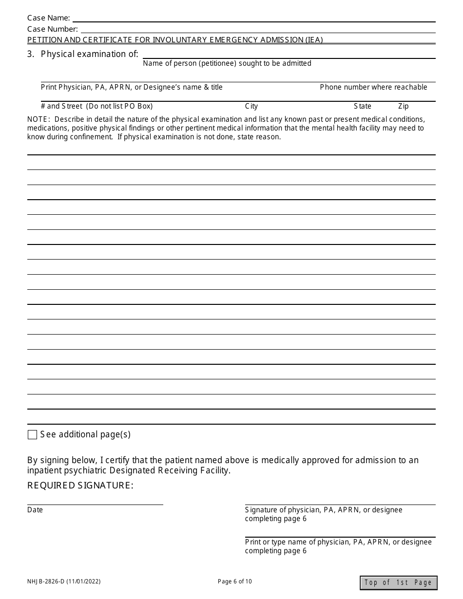 Form NHJB-2826-D Petition and Certificate for Involuntary Emergency Admission (Iea) - New Hampshire, Page 6