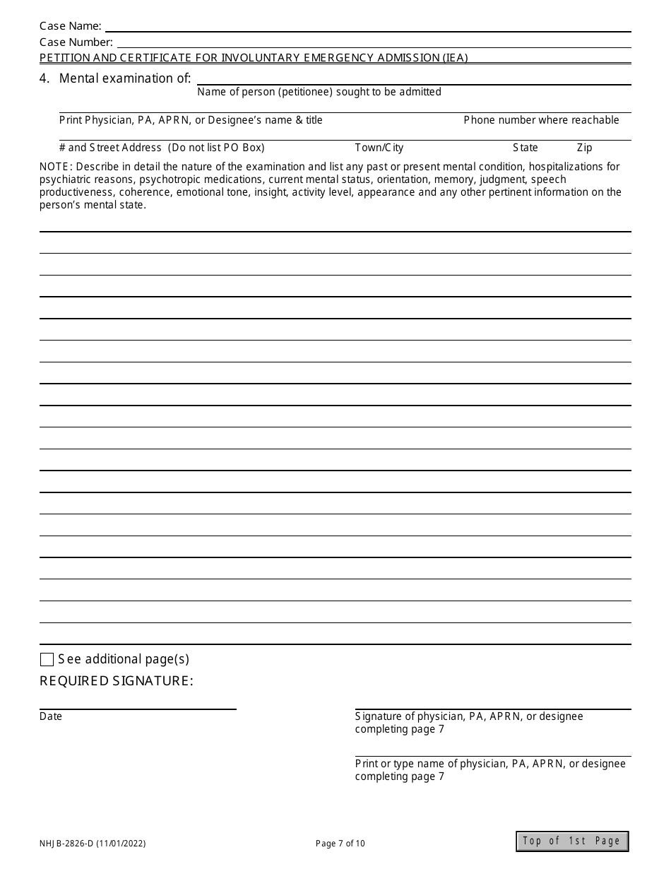 Form NHJB-2826-D Petition and Certificate for Involuntary Emergency Admission (Iea) - New Hampshire, Page 7