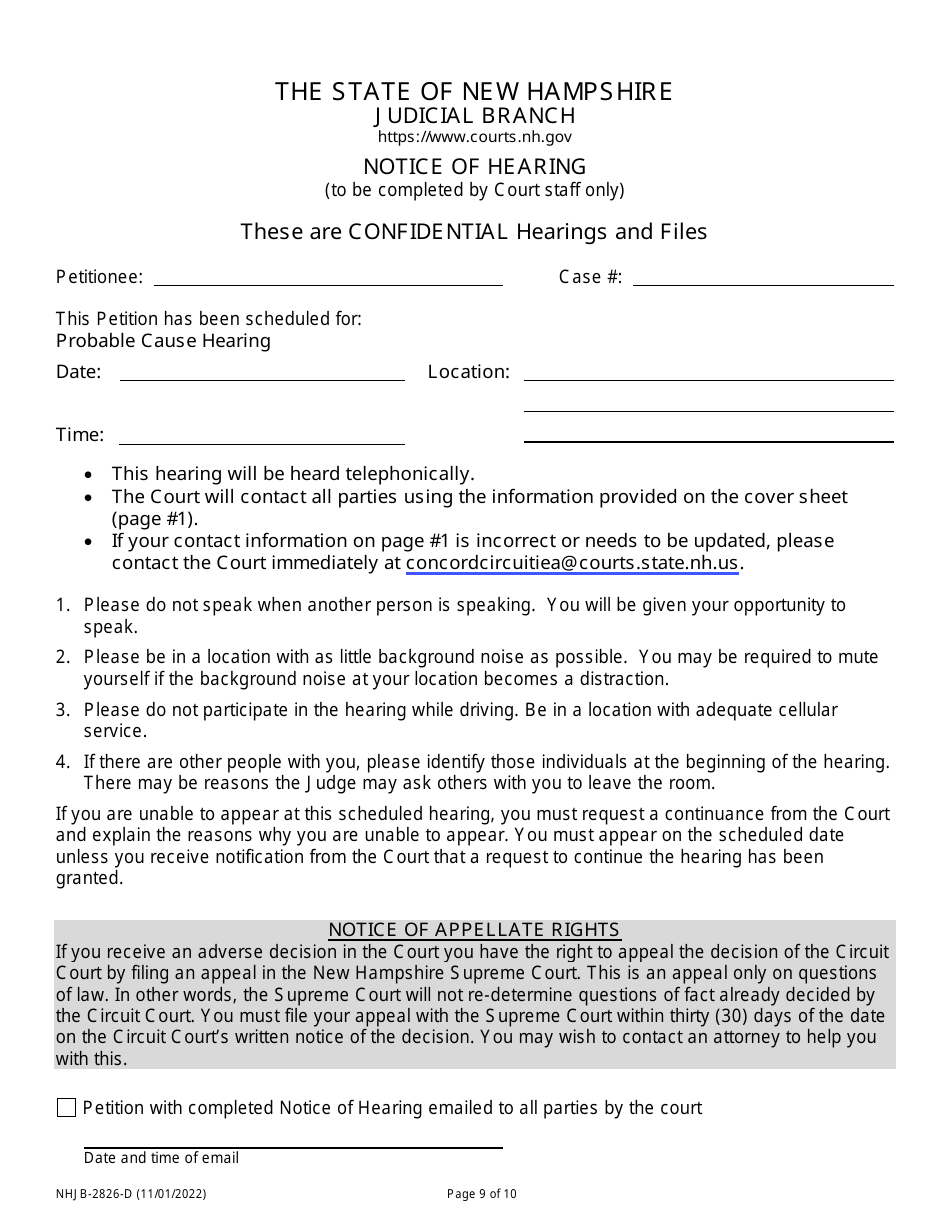 Form NHJB-2826-D Petition and Certificate for Involuntary Emergency Admission (Iea) - New Hampshire, Page 9