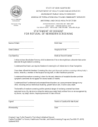 Document preview: Statement of Dissent for Refusal of Newborn Screening - New Hampshire