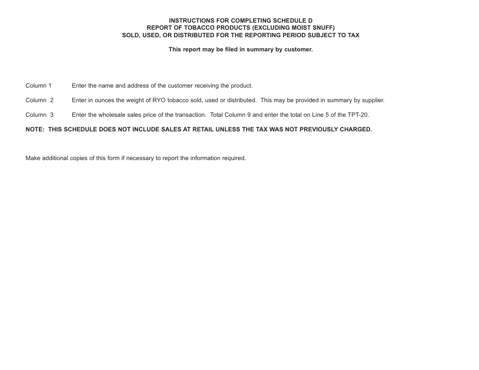 Schedule D Record of Tobacco Products (Excluding Moist Snuff) Sold, Used, or Distributed Subject to Tax - New Jersey, Page 2