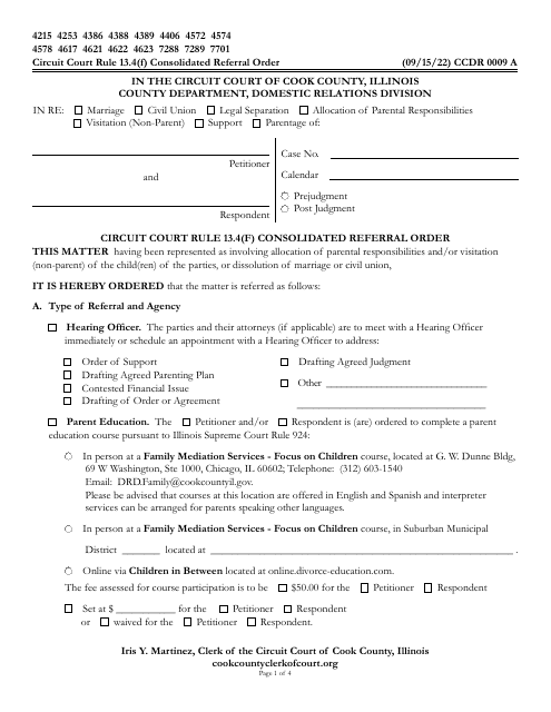 Form CCDR0009 Circuit Court Rule 13.4(F) Consolidated Referral Order - Cook County, Illinois
