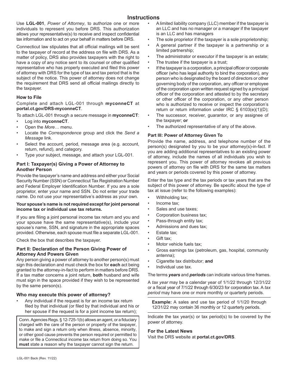Form LGL-001 Power of Attorney - Connecticut, Page 2