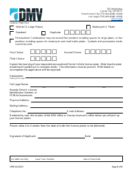 Form SP98 Standard and Personalized Electric Vehicle License Plates - Nevada, Page 2