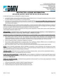 Form DMV-21 Application for Restricted License - Nevada