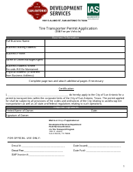 Tire Transporter Permit Application - City of San Antonio, Texas
