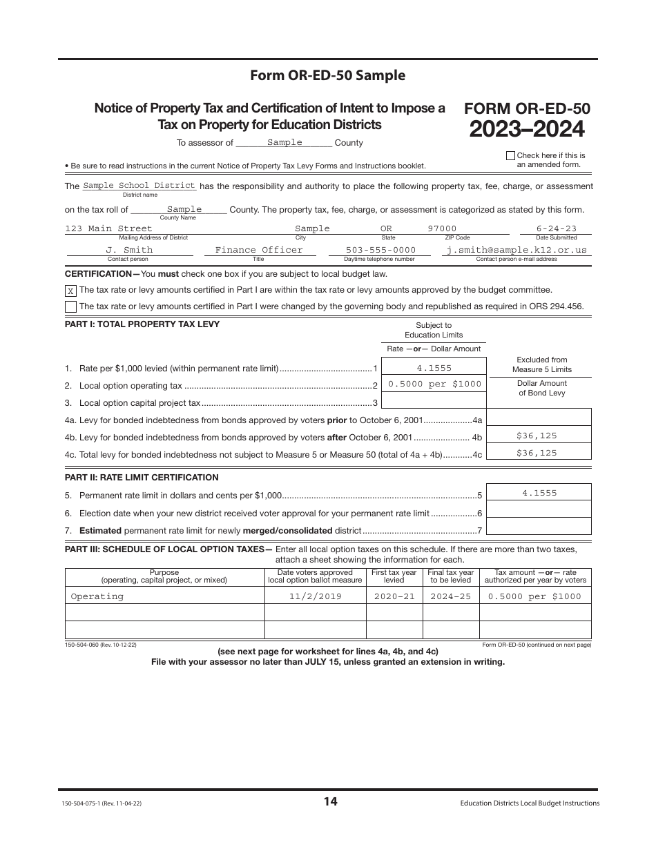 Instructions for Form OR-ED-NBC, 150-504-057, OR-ED-1, 1150-504-058, OR-CC-1, 1150-504-062, OR-ED-RES, 150-504-059, OR-ED-50, 50150-504-060, OR-ED-SBH, 150-504-061 - Oregon, Page 14