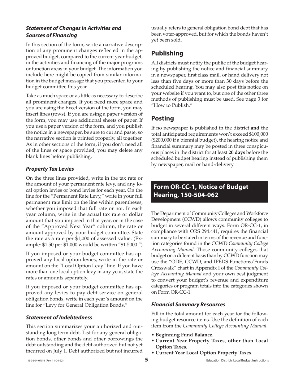 Instructions for Form OR-ED-NBC, 150-504-057, OR-ED-1, 1150-504-058, OR-CC-1, 1150-504-062, OR-ED-RES, 150-504-059, OR-ED-50, 50150-504-060, OR-ED-SBH, 150-504-061 - Oregon, Page 5