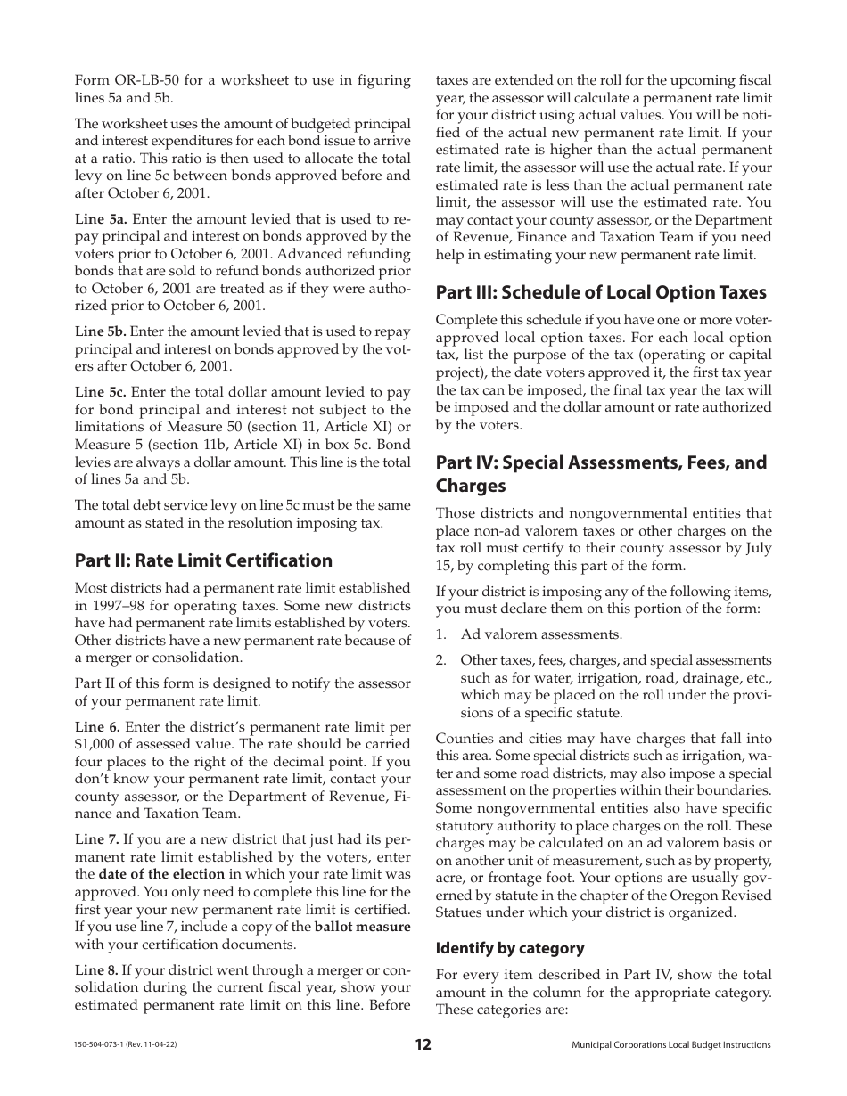 Instructions for Form OR-LB-NBC, 150-504-063, OR-LB-1, 150-504-064, OR-LB-RES, 150-504-065, OR-LB-50, 150-504-050, OR-LB-SBH, 150-504-067 - Oregon, Page 12