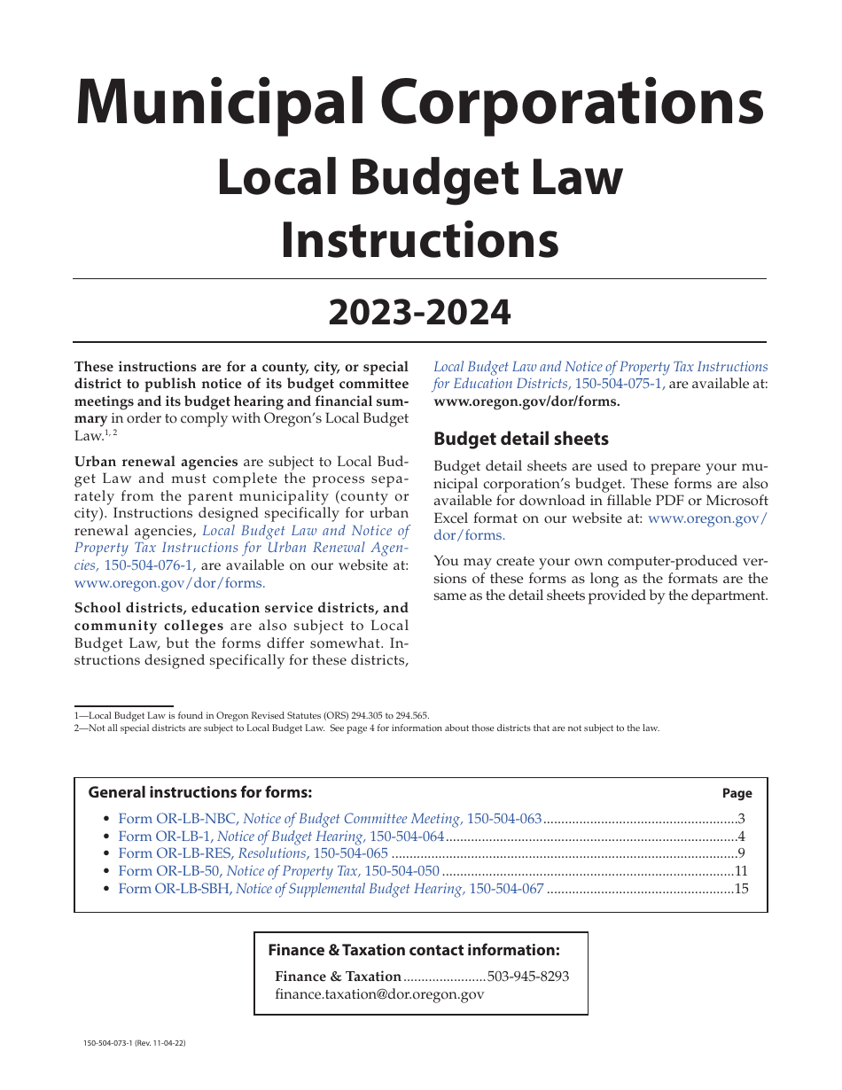 Instructions for Form OR-LB-NBC, 150-504-063, OR-LB-1, 150-504-064, OR-LB-RES, 150-504-065, OR-LB-50, 150-504-050, OR-LB-SBH, 150-504-067 - Oregon, Page 1