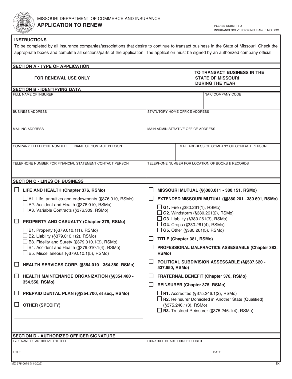 Form MO375-0079 Application to Renew - Missouri, Page 1