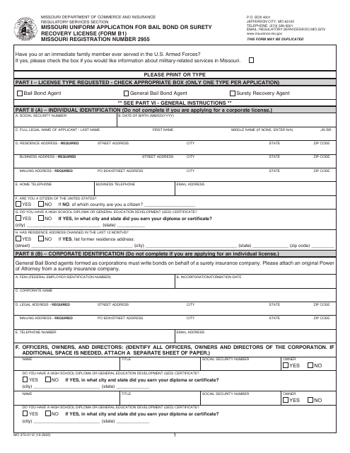 Form B1 (MO375-0112)  Printable Pdf