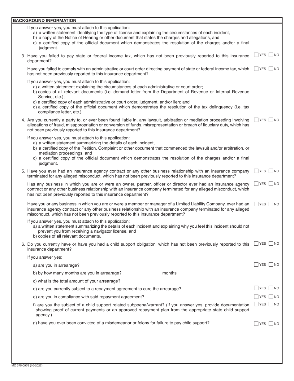 Form MO375-0976 Application for Navigator License Renewal - Missouri, Page 2