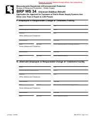 Form BRP WS34 Application for Approval for Treatment of Public Water Supply Systems That Serve Less Than or Equal to 3,300 People - Massachusetts, Page 3