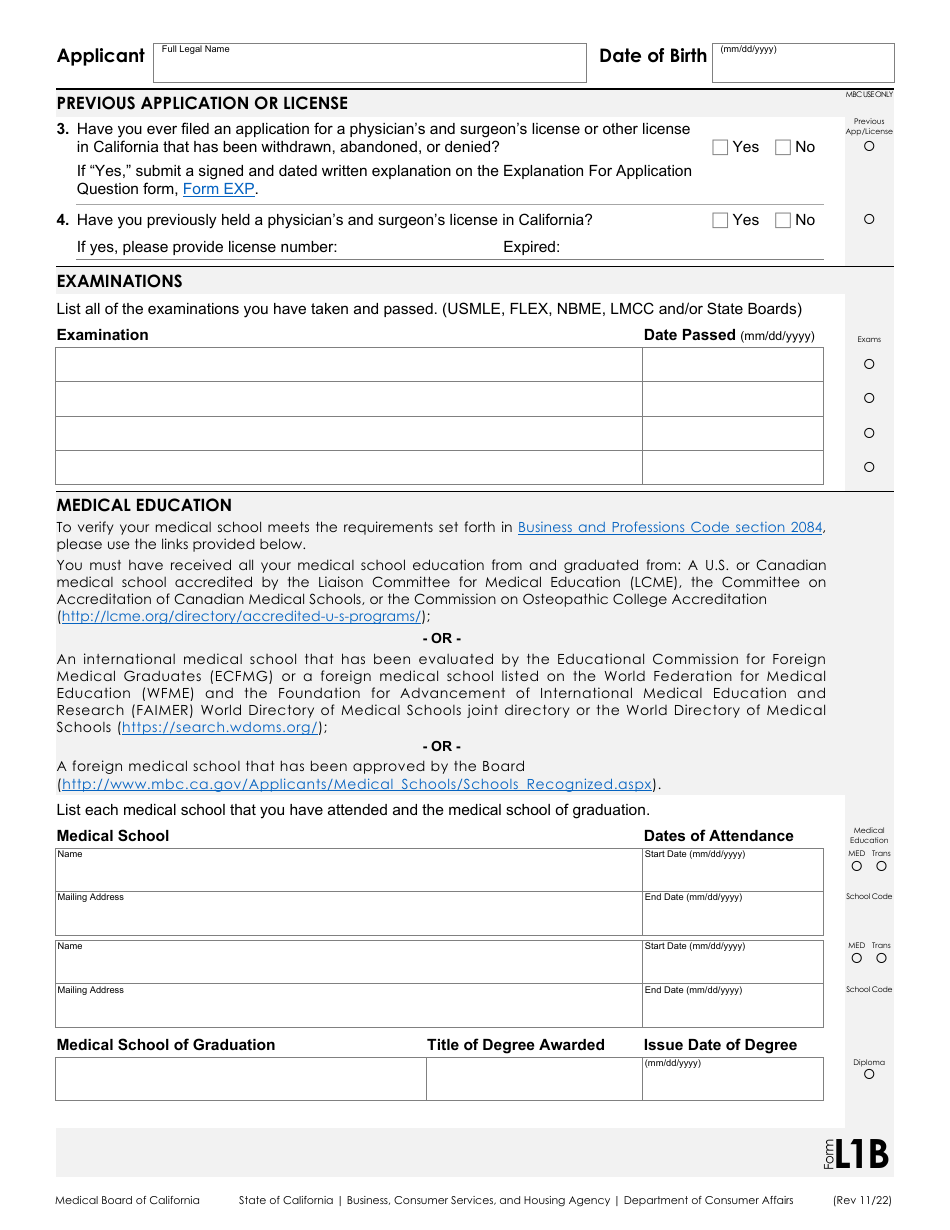 Form L1 Application for a Physicians and Surgeons License - California, Page 2