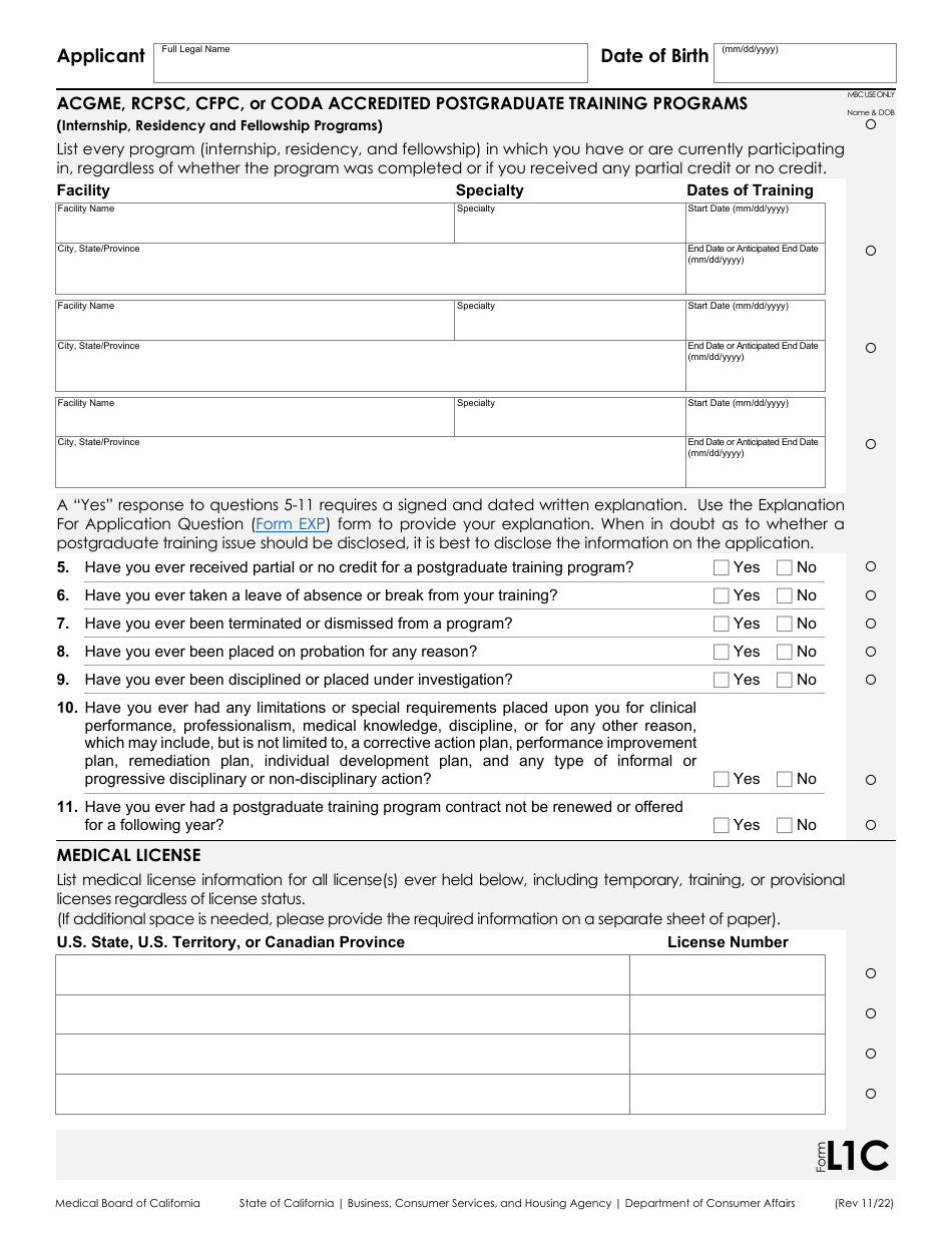 Form L1 Application for a Physicians and Surgeons License - California, Page 3