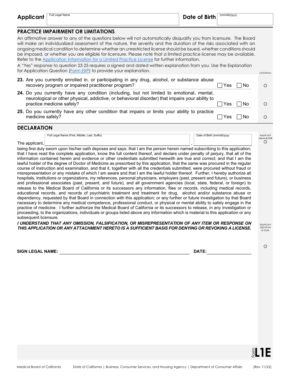 Form L1 Application for a Physicians and Surgeons License - California, Page 5