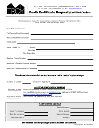Document preview: Death Certificate Request (Certified Copies) - City of Troy, Michigan