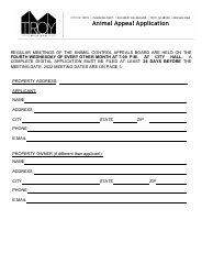 Document preview: Animal Appeal Application - City of Troy, Michigan