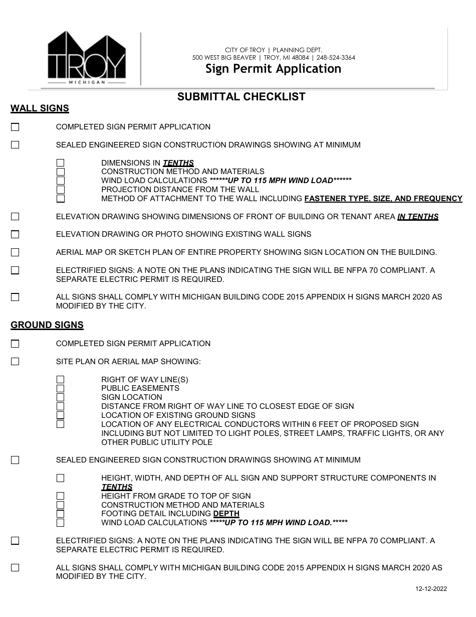 Sign Permit Application - City of Troy, Michigan, Page 3