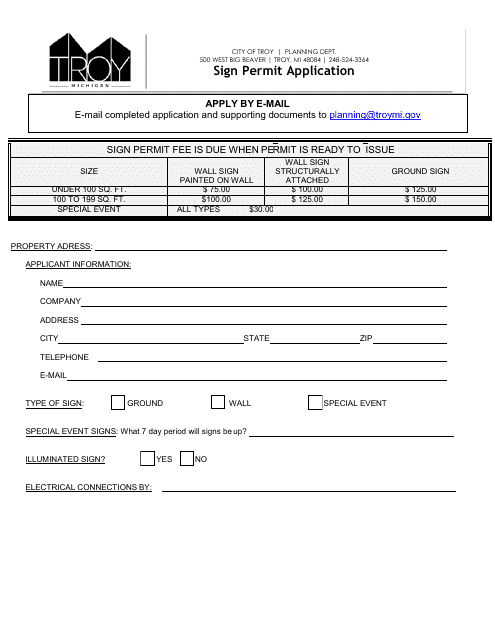 Sign Permit Application - City of Troy, Michigan Download Pdf