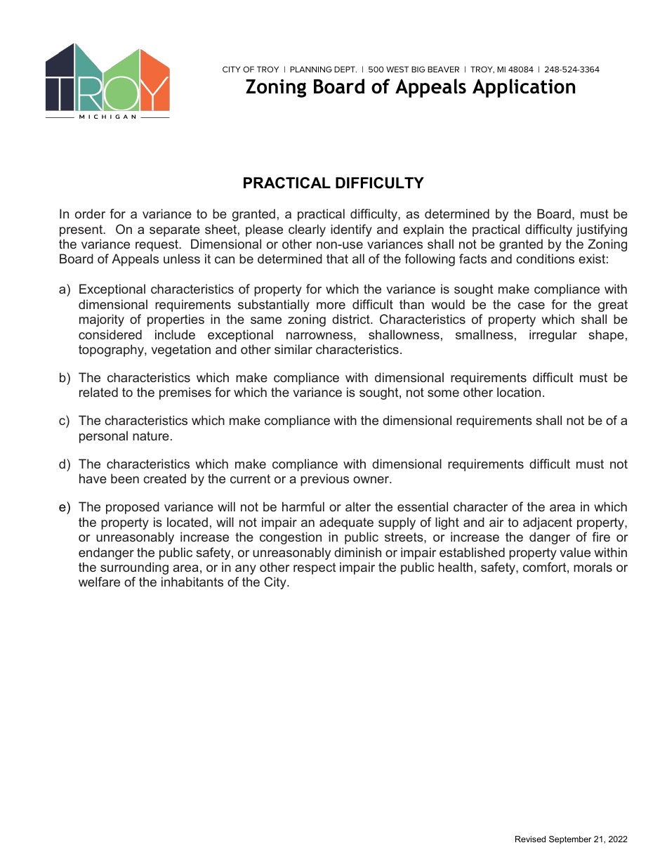 Zoning Board of Appeals Application - City of Troy, Michigan, Page 3