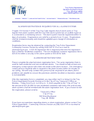 Document preview: Alarm Registration Form - City of Troy, Michigan